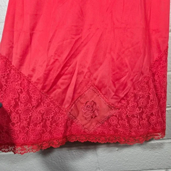 Vtg Tru Maid Red Lace Trim Slip Dress 36 Valentines Romantic Coquette Chemise - Picture 4 of 7